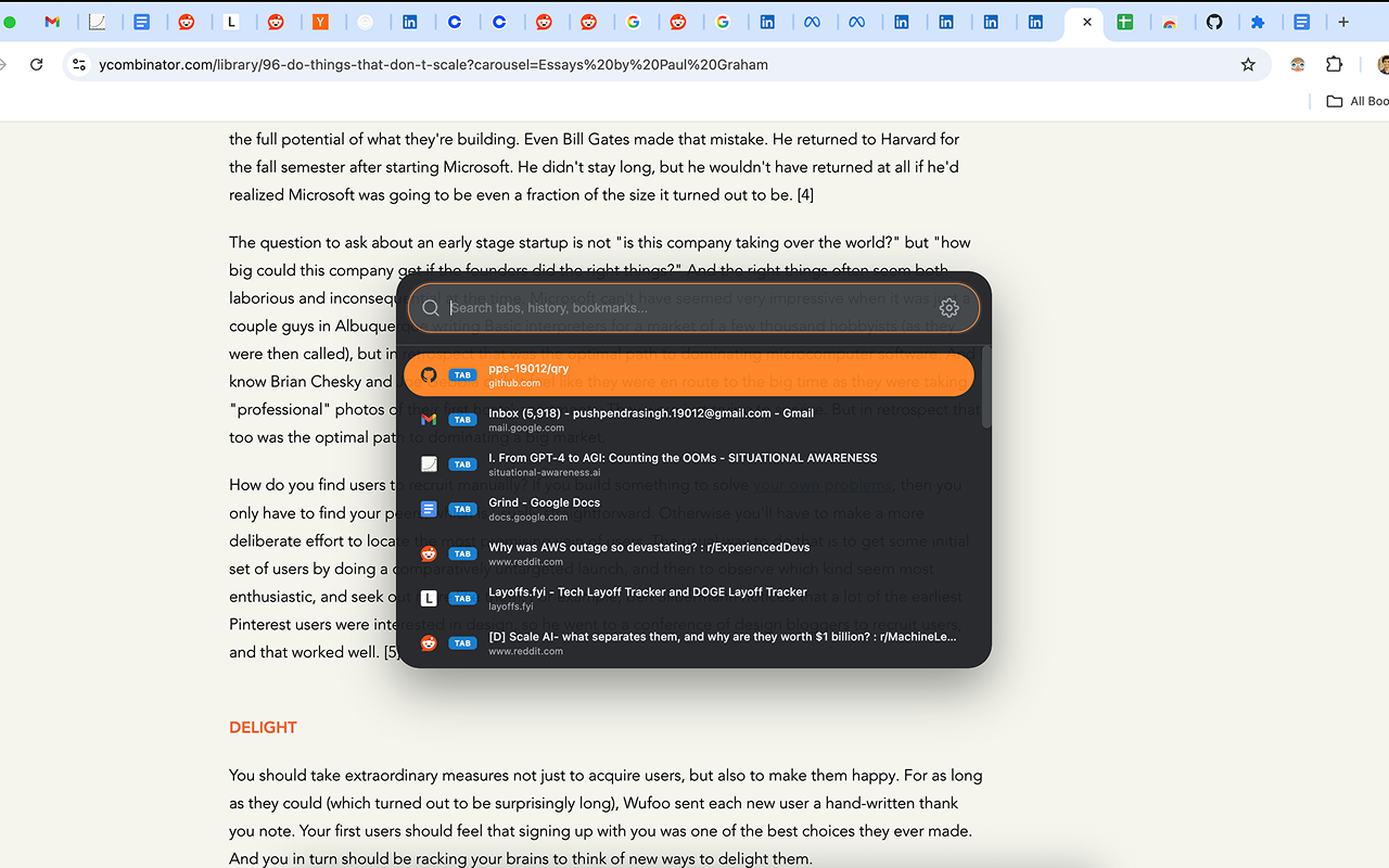 Qry palette overlaid on a webpage